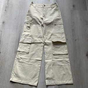 Forlux 12 women High-Waisted Beige Cotton Blend Y2K Style Wide-Leg Cargo Pants
